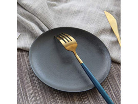 Ceramic 10'' Inches Dinner Plate Tableware Ceramic Handmade Plate(Set of 6 ) in Royal Black Color